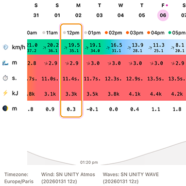 Surfnerd's forecast table